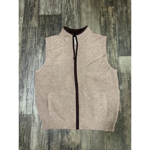 VTG LL Bean Vest Mens XL Brown Lambswool Merino Wool Zip Front Sweater Outdoor - Picture 1 of 6